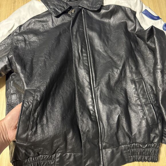 USA Flag Leather Bomber Jacket Men’s Medium USA Down The Sleeves Vintage Biker - Picture 16 of 16